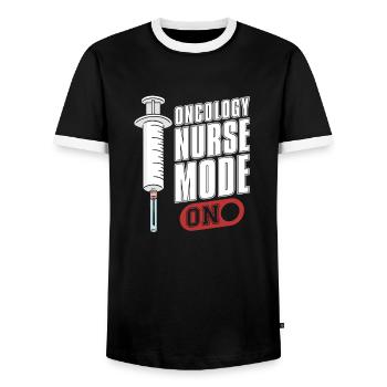 Nurse Mode On - Men's Ringer Shirt - black/white - Front - AI Model Female 172 light (172cm) & AI Model Male 178 light (178cm)