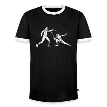 Fencing Fencer - Men's Ringer Shirt - black/white - Front - AI Model Female 172 light (172cm) & AI Model Male 178 light (178cm)