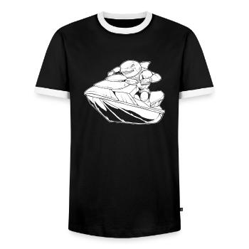 Jet Ski Shark - Men's Ringer Shirt - black/white - Front - AI Model Female 172 light (172cm) & AI Model Male 178 light (178cm)