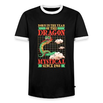 Année du Dragon 2024 - T-shirt contrasté Homme - noir/blanc - Devant - AI Model Female 172 light (172cm) & AI Model Male 178 light (178cm)