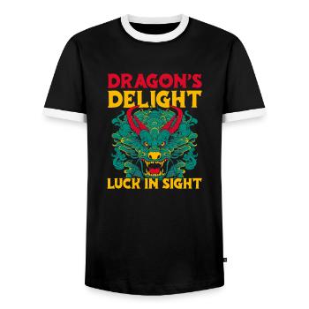 Année du Dragon 2024 - T-shirt contrasté Homme - noir/blanc - Devant - AI Model Female 172 light (172cm) & AI Model Male 178 light (178cm)