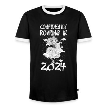 Year of the Dragon 2024 - Men's Ringer Shirt - black/white - Front - AI Model Female 172 light (172cm) & AI Model Male 178 light (178cm)