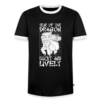 Année du Dragon 2024 - T-shirt contrasté Homme - noir/blanc - Devant - AI Model Female 172 light (172cm) & AI Model Male 178 light (178cm)