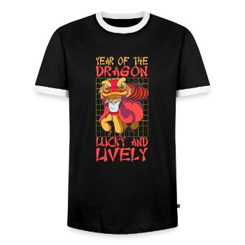 Jahr Des Drachen 2024 - Männer Kontrast-T-Shirt - Schwarz/Weiß - Vorne - AI Model Female 172 light (172cm) & AI Model Male 178 light (178cm)