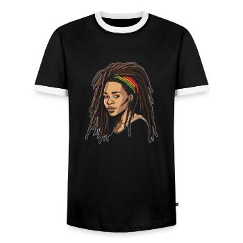 Dreadlocks de cheveux Rasta Dreads - T-shirt contrasté Homme - noir/blanc - Devant - AI Model Female 172 light (172cm) & AI Model Male 178 light (178cm)