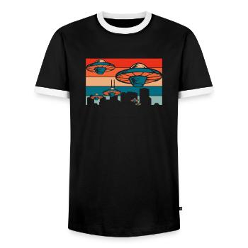 Alien Außerirdischer - Männer Kontrast-T-Shirt - Schwarz/Weiß - Vorne - AI Model Female 172 light (172cm) & AI Model Male 178 light (178cm)