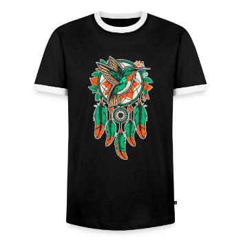 Hummingbird Dreamcatcher Bird - Men's Ringer Shirt - black/white - Front - AI Model Female 172 light (172cm) & AI Model Male 178 light (178cm)