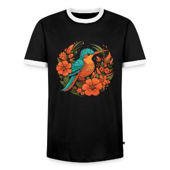Kolibri Blumen - Männer Kontrast-T-Shirt - Schwarz/Weiß - Vorne - AI Model Female 172 light (172cm) & AI Model Male 178 light (178cm)