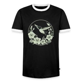 Kolibri Blumen - Männer Kontrast-T-Shirt - Schwarz/Weiß - Vorne - AI Model Female 172 light (172cm) & AI Model Male 178 light (178cm)