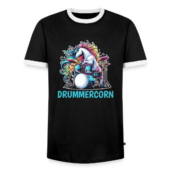 Schlagzeug Drummer Schlagzeuger Einhorn - Männer Kontrast-T-Shirt - Schwarz/Weiß - Vorne - AI Model Female 172 light (172cm) & AI Model Male 178 light (178cm)