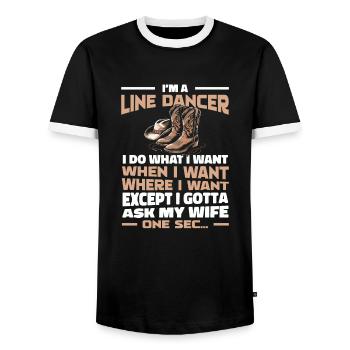 Line Dancing - Men's Ringer Shirt - black/white - Front - AI Model Female 172 light (172cm) & AI Model Male 178 light (178cm)