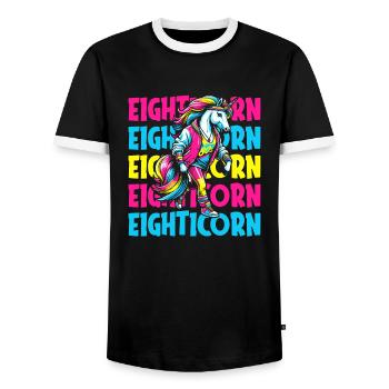 80s Eighties Unicorn Eighticorn - Men's Ringer Shirt - black/white - Front - AI Model Female 172 light (172cm) & AI Model Male 178 light (178cm)