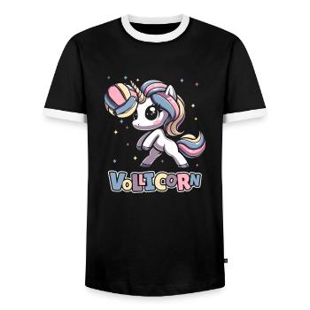 Volleyball Volleyballer Einhorn Vollicorn - Männer Kontrast-T-Shirt - Schwarz/Weiß - Vorne - AI Model Female 172 light (172cm) & AI Model Male 178 light (178cm)