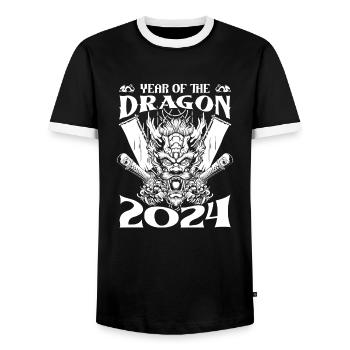 Jahr Des Drachen 2024 - Männer Kontrast-T-Shirt - Schwarz/Weiß - Vorne - AI Model Female 172 light (172cm) & AI Model Male 178 light (178cm)