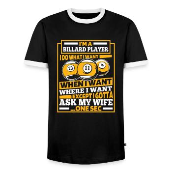 Billiards - Men's Ringer Shirt - black/white - Front - AI Model Female 172 light (172cm) & AI Model Male 178 light (178cm)