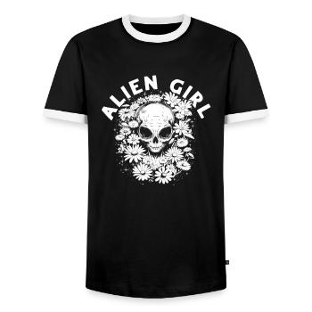 Alien Außerirdischer Alien Girl - Männer Kontrast-T-Shirt - Schwarz/Weiß - Vorne - AI Model Female 172 light (172cm) & AI Model Male 178 light (178cm)