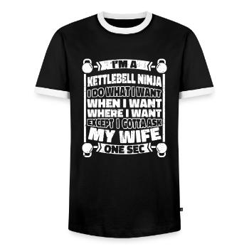 Kettlebell Funny - Men's Ringer Shirt - black/white - Front - AI Model Female 172 light (172cm) & AI Model Male 178 light (178cm)
