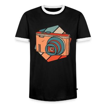 Photographer Photography Camera - Men's Ringer Shirt - black/white - Front - AI Model Female 172 light (172cm) & AI Model Male 178 light (178cm)
