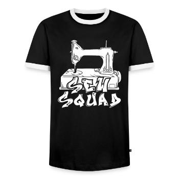 Sewing Sewing Machine - Men's Ringer Shirt - black/white - Front - AI Model Female 172 light (172cm) & AI Model Male 178 light (178cm)