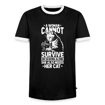 Sewing Sewing Machine - Men's Ringer Shirt - black/white - Front - AI Model Female 172 light (172cm) & AI Model Male 178 light (178cm)