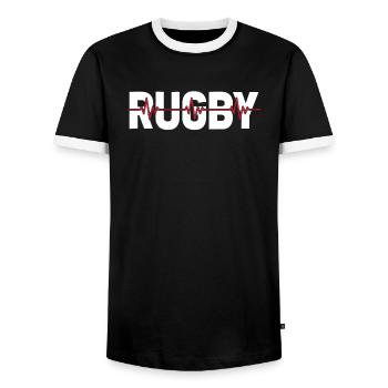 Rythme cardiaque de l’ECG de rugby - T-shirt contrasté Homme - noir/blanc - Devant - AI Model Female 172 light (172cm) & AI Model Male 178 light (178cm)