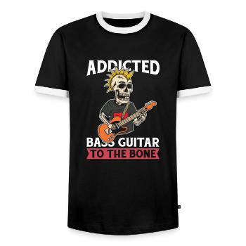 Bassist Bass Gitarre Basser Skelett - Männer Kontrast-T-Shirt - Schwarz/Weiß - Vorne - AI Model Female 172 light (172cm) & AI Model Male 178 light (178cm)