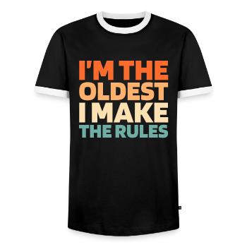 Black humor elders, I make the rules - Men's Ringer Shirt - black/white - Front - AI Model Female 172 light (172cm) & AI Model Male 178 light (178cm)