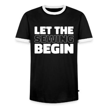 Sewing Sewing Machine - Men's Ringer Shirt - black/white - Front - AI Model Female 172 light (172cm) & AI Model Male 178 light (178cm)