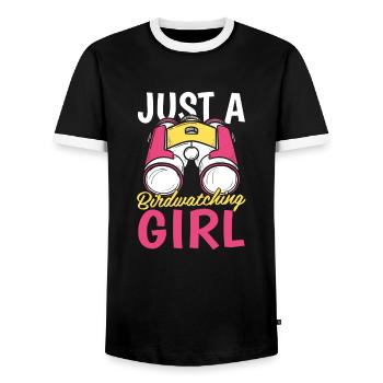 Birdwatcher juste une fille ornithologique - T-shirt contrasté Homme - noir/blanc - Devant - AI Model Female 172 light (172cm) & AI Model Male 178 light (178cm)