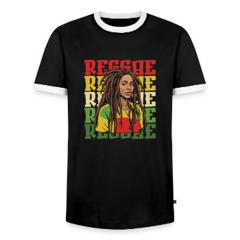 Reggae - Men's Ringer Shirt - black/white - Front - AI Model Female 172 light (172cm) & AI Model Male 178 light (178cm)