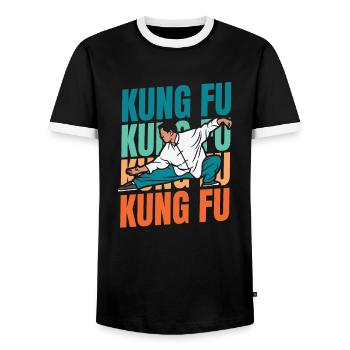 Kung Fu - Men's Ringer Shirt - black/white - Front - AI Model Female 172 light (172cm) & AI Model Male 178 light (178cm)
