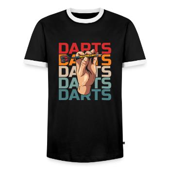 Darts Darts Player - Men's Ringer Shirt - black/white - Front - AI Model Female 172 light (172cm) & AI Model Male 178 light (178cm)