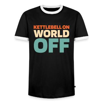 Kettlebell Kettlebell On World Off - Men's Ringer Shirt - black/white - Front - AI Model Female 172 light (172cm) & AI Model Male 178 light (178cm)