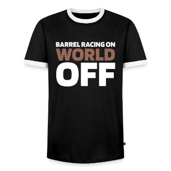 Fassrennen Westernreiten Barrel Racing - Männer Kontrast-T-Shirt - Schwarz/Weiß - Vorne - AI Model Female 172 light (172cm) & AI Model Male 178 light (178cm)