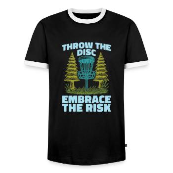 Frisbee Golf Disc Golf - Men's Ringer Shirt - black/white - Front - AI Model Female 172 light (172cm) & AI Model Male 178 light (178cm)