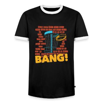 Frisbee Golf Disc Golf - Men's Ringer Shirt - black/white - Front - AI Model Female 172 light (172cm) & AI Model Male 178 light (178cm)