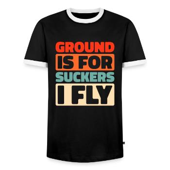 Paramotor paragliding - Men's Ringer Shirt - black/white - Front - AI Model Female 172 light (172cm) & AI Model Male 178 light (178cm)