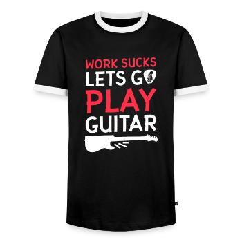 Guitare électrique Guitare électrique - T-shirt contrasté Homme - noir/blanc - Devant - AI Model Female 172 light (172cm) & AI Model Male 178 light (178cm)