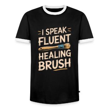 Kunsttherapeut - Männer Kontrast-T-Shirt - Schwarz/Weiß - Vorne - AI Model Female 172 light (172cm) & AI Model Male 178 light (178cm)