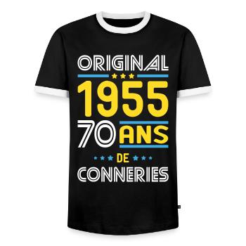 Anniversaire 70 ans - Original 1955 - Conneries - T-shirt contrasté Homme - noir/blanc - Devant - AI Model Female 172 light (172cm) & AI Model Male 178 light (178cm)