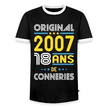 Anniversaire 18 ans - Original 2007 - Conneries - T-shirt contrasté Homme - noir/blanc - Devant - AI Model Female 172 light (172cm) & AI Model Male 178 light (178cm)