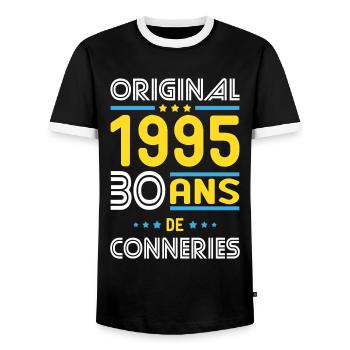 Anniversaire 30 ans - Original 1995 - Conneries - T-shirt contrasté Homme - noir/blanc - Devant - AI Model Female 172 light (172cm) & AI Model Male 178 light (178cm)