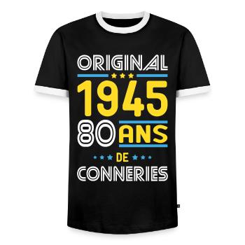 Anniversaire 80 ans - Original 1945 - Conneries - T-shirt contrasté Homme - noir/blanc - Devant - AI Model Female 172 light (172cm) & AI Model Male 178 light (178cm)