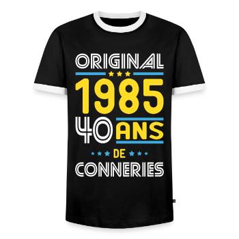 Anniversaire 40 ans - Original 1985 - Conneries - T-shirt contrasté Homme - noir/blanc - Devant - AI Model Female 172 light (172cm) & AI Model Male 178 light (178cm)
