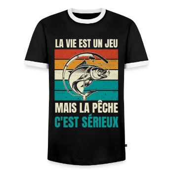 la pêche c'est sérieux - T-shirt contrasté Homme - noir/blanc - Devant - AI Model Female 172 light (172cm) & AI Model Male 178 light (178cm)