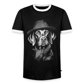 Vizsla Hat Dog Dog Vischel Hunting Dogs Hunting Dog - Men's Ringer Shirt - black/white - Front - AI Model Female 172 light (172cm) & AI Model Male 178 light (178cm)