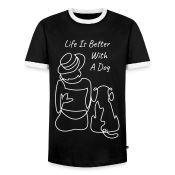 DOGS DOGS LOVE PET DOG LOVE WAU MOTIF - Men's Ringer Shirt - black/white - Front - AI Model Female 172 light (172cm) & AI Model Male 178 light (178cm)