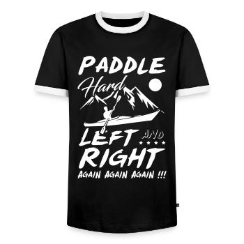 Paddle Hard Left and Right Again Kayak - Men's Ringer Shirt - black/white - Front - AI Model Female 172 light (172cm) & AI Model Male 178 light (178cm)