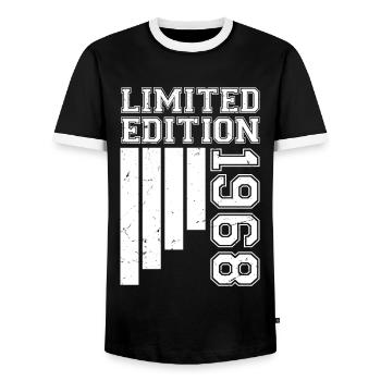 1968 Anniversary Born in 1968 Limited Edition - Men's Ringer Shirt - black/white - Front - AI Model Female 172 light (172cm) & AI Model Male 178 light (178cm)