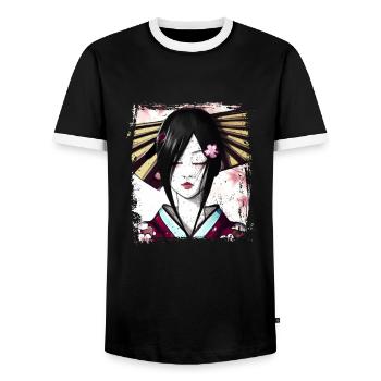 Geisha, traditionelle digitale Kunst, Japan - Männer Kontrast-T-Shirt - Schwarz/Weiß - Vorne - AI Model Female 172 light (172cm) & AI Model Male 178 light (178cm)